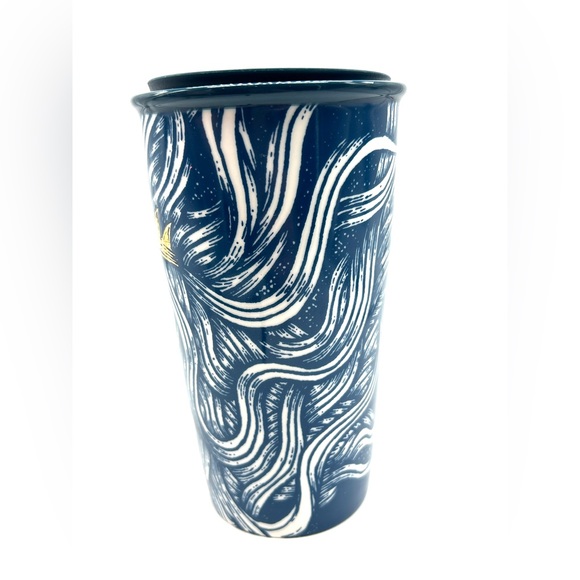 Starbucks 2016 Gold Crown Blue Mermaid Siren 12oz Ceramic Travel Tumbler Mug - Picture 4 of 16